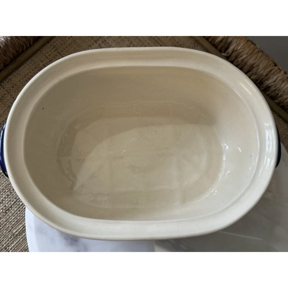 Handmade BOLESLAWIEC Polish Blue Pottery Oval  Baker With Lid WIZA